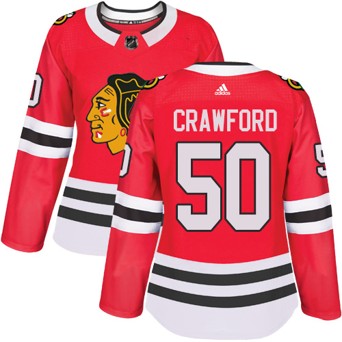 Adidas Chicago Blackhawks #50 Corey Crawford Red Home Authentic Women Stitched NHL Jersey